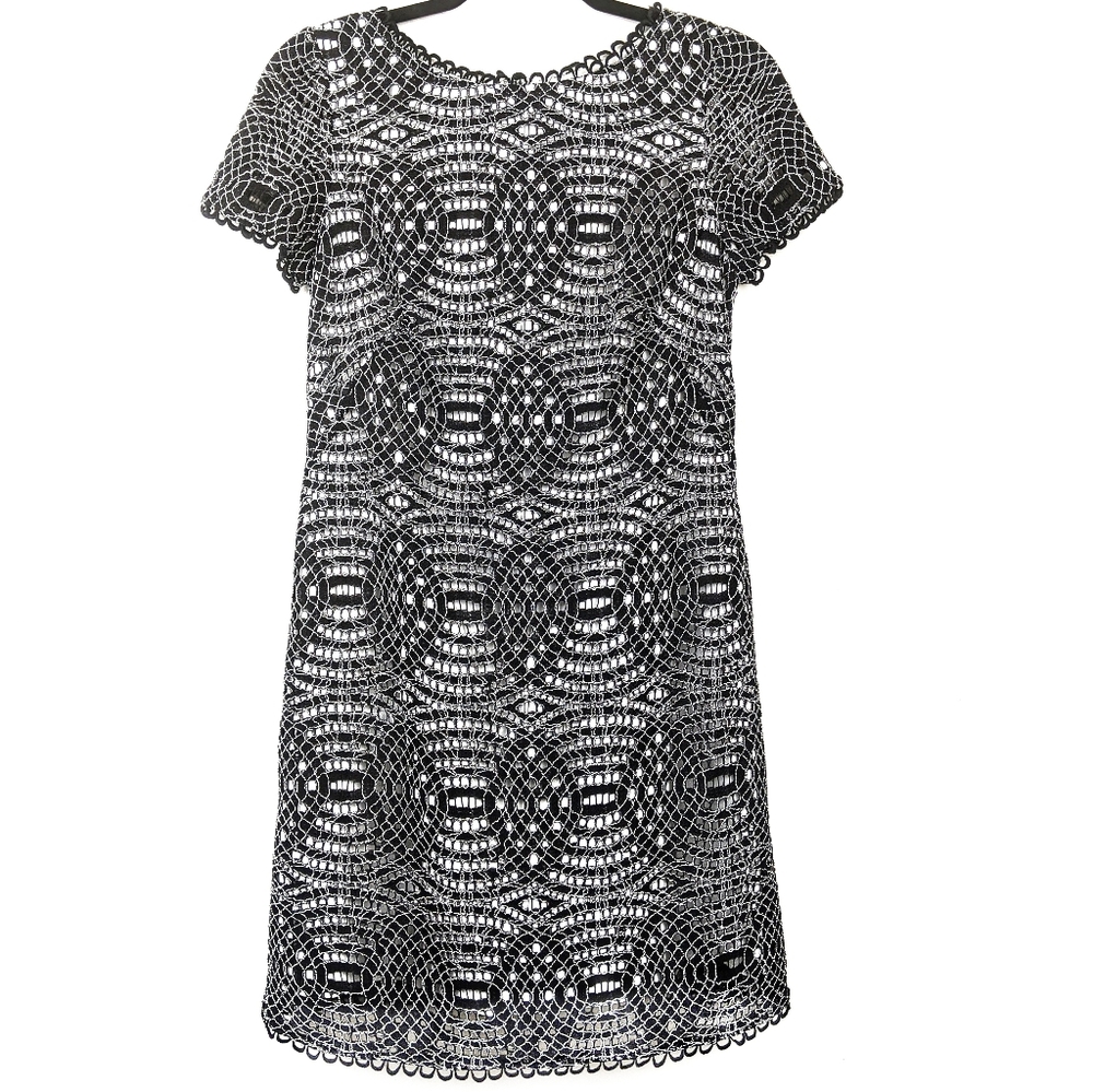 Adrianna Papell Black Geometric Caged Lace Sheath Cocktail Dress